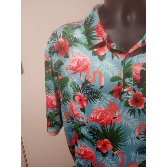 YATTA Golf Vibrant Floral Flamingo AOP Performance Golf Polo Mens 2XL Stretch - Picture 5 of 12